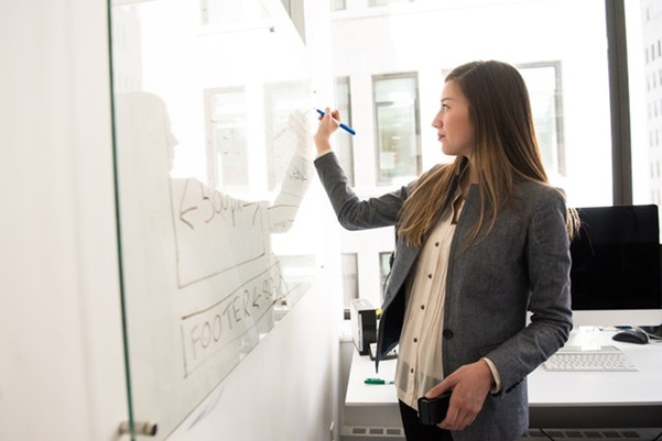 woman writing on board