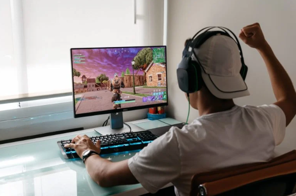 Boy playing video game