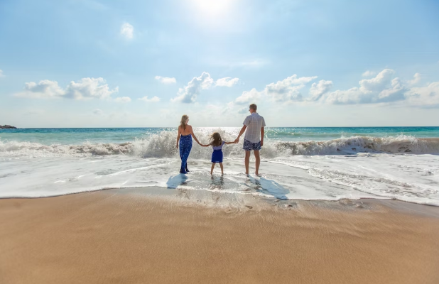 family on the beach