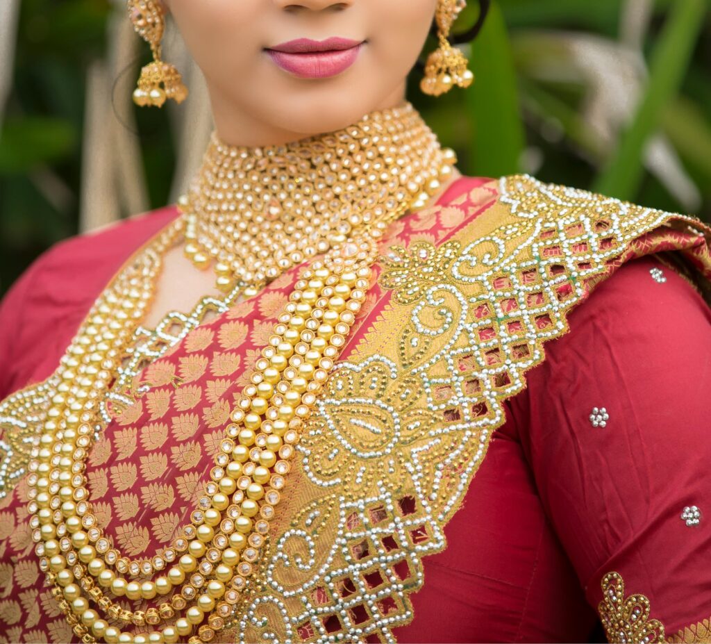 Indian woman wearing gold jewelry